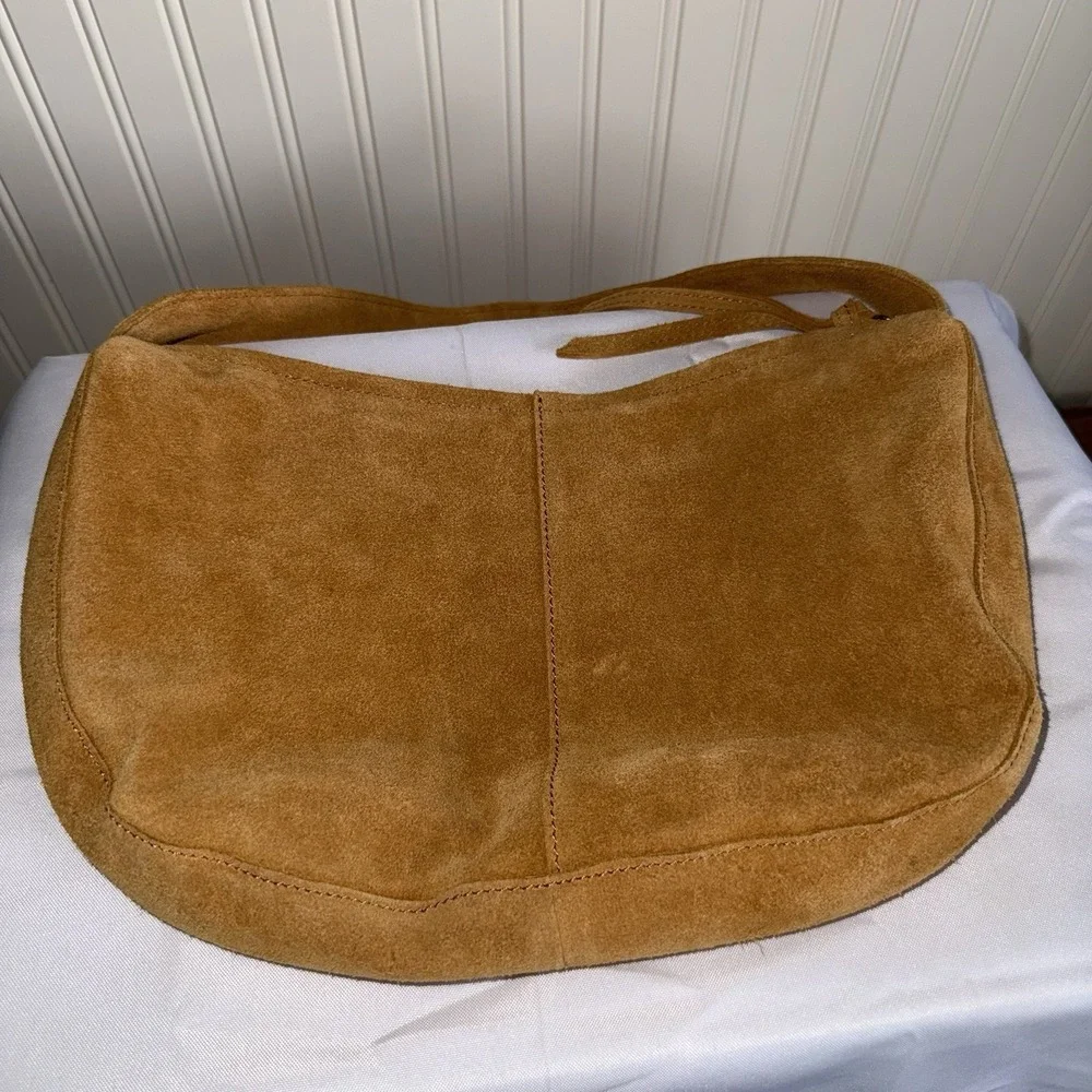 Margot New York CAMILA HOBO Suede Crescent Purse Shoulder Bag Light Brown Camel